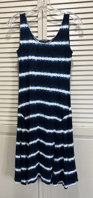 Lauren Ralph Lauren Tank Dress Black/Blue Size Small Scoop Neck Linen thumbnail 1