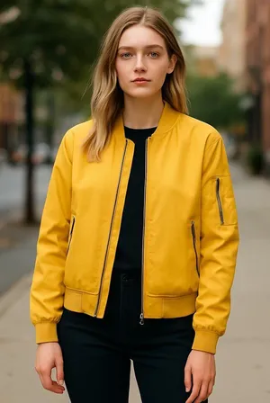 NWT Bershka Yellow Satin Bomber Jacket Large thumbnail 1