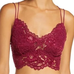 Free People FP One Womens Mulberry Celine Velvet Lace Longline Bralette Size‎ S thumbnail 1