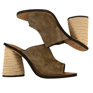 DV by Dolce Vita Alba Olive Suede Open Toe Mules with Jute Woven Heel 9 thumbnail 7