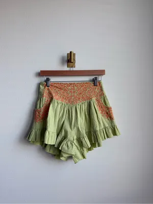 Free People FP One Mexico City Embroidered Ruffle Shorts Green Orange Medium thumbnail 2