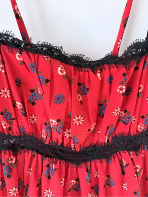 Urban Outfitters Elaina Strappy Lace Red Floral Babydoll Mini Dress size SP thumbnail 6
