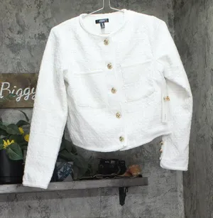 Aqua Womens 5-Button Crop Tweed Jacket OI5757BL White S thumbnail 1