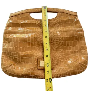 Nine West‎ Clutch Bag Women Tan Croc Embossed Foldover Classic Minimalist Preppy thumbnail 8