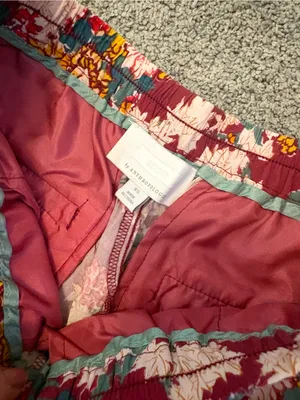 Anthropologie Maroon Floral Ankle Pants with Side Track Pant Stripe and Pockets thumbnail 3