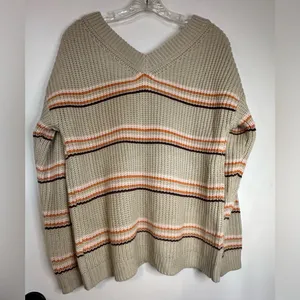 Maurices‎ Striped Vneck Knit Pullover Sweater Boho Tan Detail Womens size Med thumbnail 3