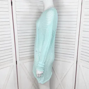 Paradise Shores Open Knit Mesh‎ Beach Sweater Swim Cover Aqua Green Medium thumbnail 2