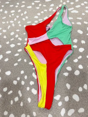 ONEONE Shirly One Piece Swimsuit colorful free people high leg asymmetrical neon thumbnail 2