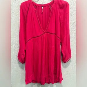 Free People V-neck 3/4 Sleeve Women’s Size M Fairy Swing Pink Dress thumbnail 2