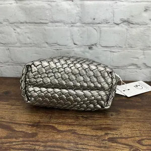 Queenoris Silver Woven Leather Bag‎ Hand-woven Crossbody New thumbnail 5