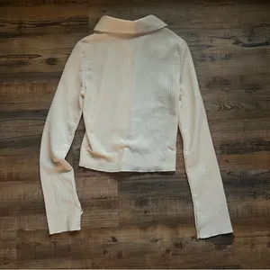 Cider Womens Cream/Beige Textured Long Sleeve Collared Button Down Crop Top Sz S thumbnail 6