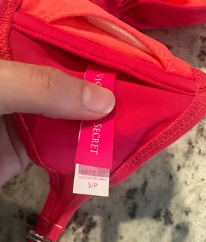 VS hot pink strapless swim top thumbnail 2