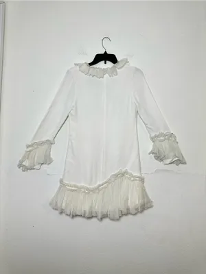 Alexis Barbara Azura Ivory Bell Long Sleeves V-Neck Ruffle Mini Dress Boho Sz M thumbnail 4