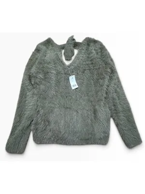 Women's Banana Republic Fuzzy Sweater Size M Green Crew Neck thumbnail 2