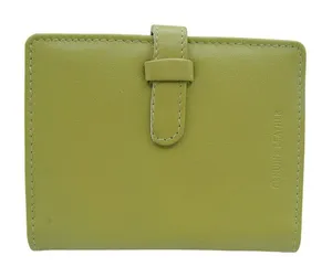 Genuine Leather Card ID Holder Photos Small Wallet Lime Green 4x3" Pocket Wallet thumbnail 1