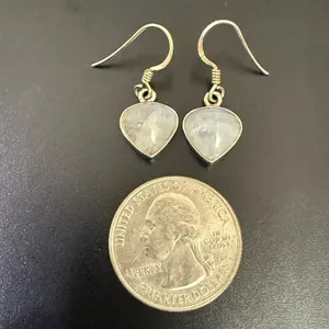Vintage 925 Sterling Silver Small Heart Moonstone Drop Earrings 3.6g thumbnail 9