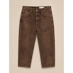 Zara Womens Jeans Size 8 Brown Velvet Straight Leg High Rise Cropped Pants thumbnail 2