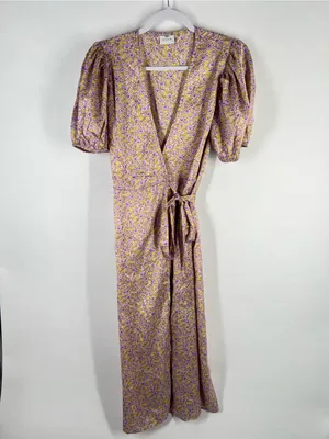 VILA Violetta‎ Wrap Dress — Yellow & Lilac Floral thumbnail 3
