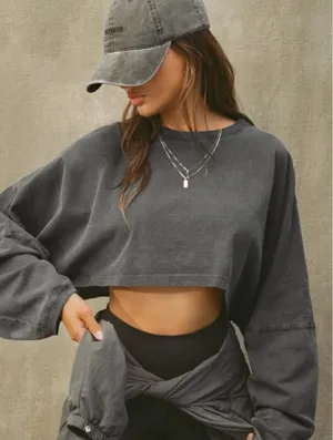 Joah Brown Dark Gray Women's Crop Top! thumbnail 1