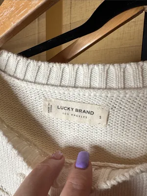 Lucky Brand Ivory Textured Open Knit Dot Sweater Size Small thumbnail 8