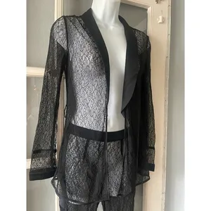 House Of CB London SHEER BLACK LACE TUXEDO AND TROUSERS TWO PIECE SET thumbnail 8