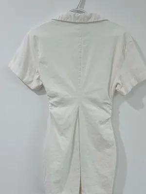 Zara White Short Sleeve Ruched Front Mini Dress thumbnail 3