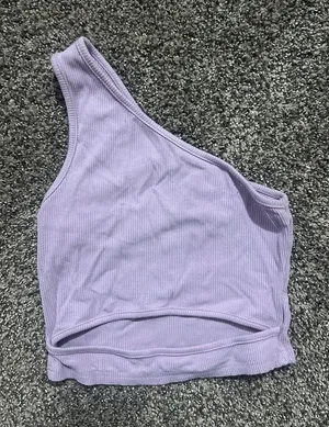 SHEIN One Shoulder Ribbed Crop Top Lilac Purple Cutout Tank Size Small thumbnail 1