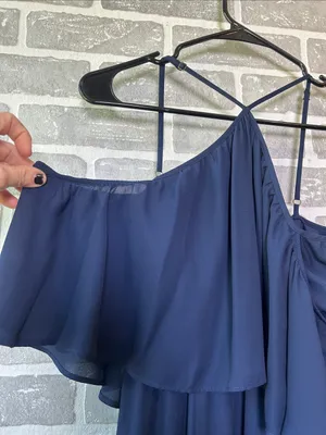 Show Me Your Mumu Navy Maxi Dress XS Off Shoulder Flutter Sleeve Formal Bridesma thumbnail 3