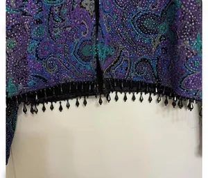Purple sparkly paisley beaded cardigan with beaded black fringe thumbnail 2