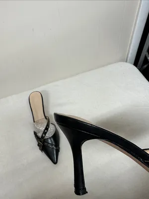 POINTIGO Black Pointed Mule Heels with Buckle Strap Detail thumbnail 3