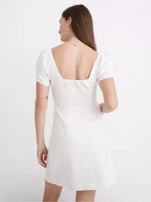 Madewell Linen-Cotton Puff-Sleeve Mini Dress in‎ Lighthouse Size 6 thumbnail 3