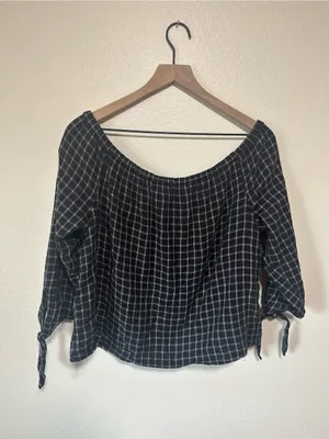🖤Madewell Black and White Plaid Off-Shoulder Blouse thumbnail 7
