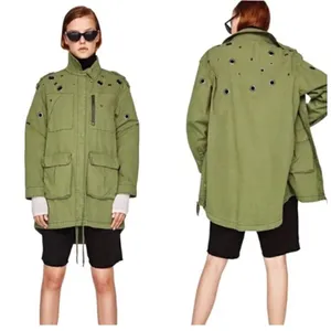 ZARA Oversized Rivet Roll Sleeve Utility Jacket Size X Small Green thumbnail 3