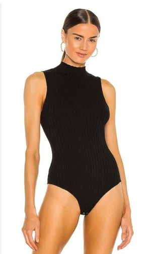 Revolve NWT Rib Mockneck Bikini Bodysuit in Black 525 Size S thumbnail 4