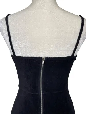 Forever 21 Black Velvet Faux Corduroy Spaghetti Strap Mini Dress Size M thumbnail 5