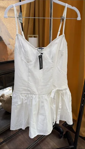 PrettyLittleThing White Spaghetti Strap Mini Dress with Side Bow thumbnail 1