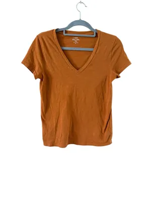Women's J.Crew Slub Cotton V-Neck Tee, Size S, Orange thumbnail 7