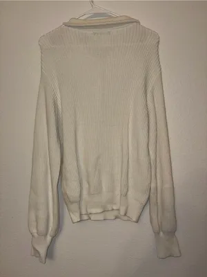 BTFBM Women Cream Knit Button Collar Pullover Sweater Size Medium thumbnail 7