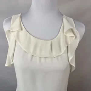 Loft Women Top Sz S Ivory Sleeveless Round Neck Ruffle Pullover thumbnail 2