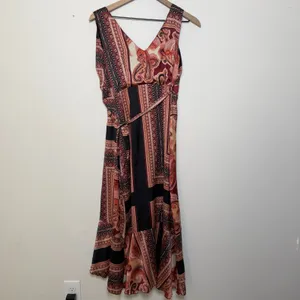 Lulus Women Wrap Dress XS Instantly Impressing‎ Red Multi Scarf Print Midi Party thumbnail 11