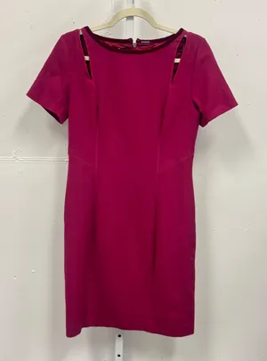Elie Tahari Magenta Pink Wool Blend Shoulder Cut Out Velvet Trim Knee‎ Dress 8 thumbnail 1