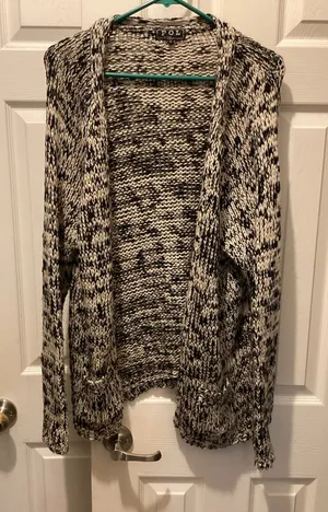 POL Black & White Marled Open-Front Women's Cardigan thumbnail 1