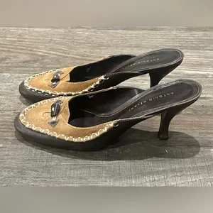 Antonio Melani Heels Kitten Suede & Leather Moccasin Style Brown thumbnail 2