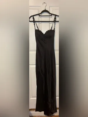 Princess Polly Grimmond Black Satin Lace-Trim Slip Maxi Dress size 2 thumbnail 3