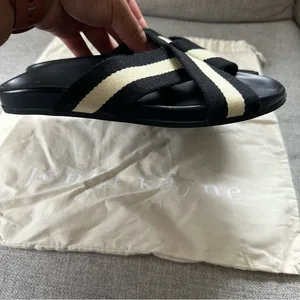 Jenni Kayne Cotton Crossover Sandal in a black and cream stripe Size 39 thumbnail 3