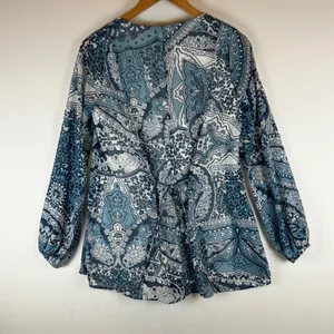 Show‎ Me Your Mumu Blue Paisley Print Bailey Back Tie Romper Long Sleeve XS thumbnail 2