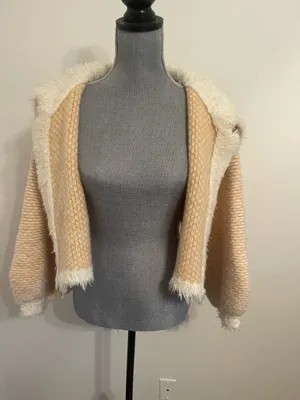 Free People Cream and Beige Cropped Cardigan. Size Xs thumbnail 5