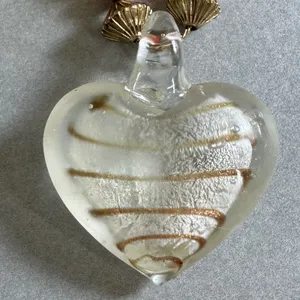 Artisan Glass‎ Heart Pendant Necklace Red Beaded Gold Tone Swirl Romantic Boho thumbnail 4