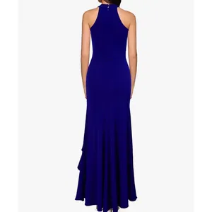 WOOSEA Royal Blue High Neck Ruffle Split Bodycon Mermaid Evening Dress size S thumbnail 2
