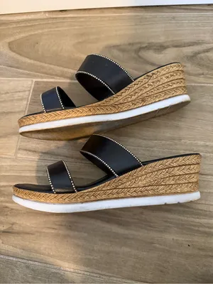 Italian Shoemakers Black Double-Strap Slide Sandals with Gold Bead Trim thumbnail 2